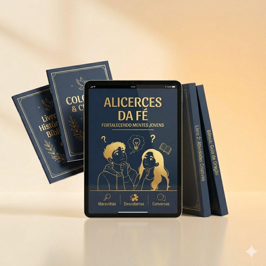 Prévia do material Alicerces da Fé — tablet com dinâmicas bíblicas e livros